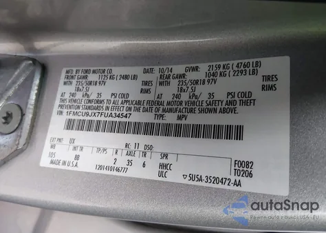 2015 Ford Escape Titanium из США, поврежденный, VIN 1FMCU9JX7FUA34547